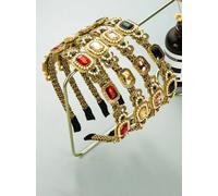 Cerchietto fascia per capelli oro strass multicolore archetto donna X008
