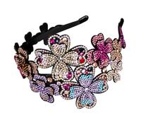 Cerchietto Flapper Vintage Cristalli Rossi, Denti Antiscivolo | Pelle Pu, Struttura Elastica, Forma Floreale, per Frangia e Chioma Lunghi, 58g