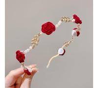 Cerchietto floreale con rose e perle delicate da donna, elegante fascia per capelli in tessuto per feste di nozze da indossare tutti i giorni, comodo accessorio per capelli stile fata (rosso)