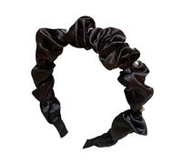 Cerchietto for capelli con boccioli di fiori in raso plissettato e decorato con perle vintage, fascia for capelli a tesa larga for donna(black)
