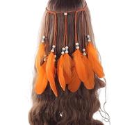 Cerchietto for capelli con piume Boho for donna, fascia for capelli con piume e nappa for festival indiano, gioielli for capelli etnici, accessori for capelli(Arancia)