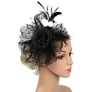 Cerchietto for capelli con rete e piume, fermaglio for capelli con fiori in rete, accessori for capelli da cocktail for matrimonio, fascia for il tè(black)