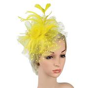 Cerchietto for capelli con rete e piume, fermaglio for capelli con fiori in rete, accessori for capelli da cocktail for matrimonio, fascia for il tè(yellow)