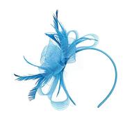 Cerchietto for capelli con rete e piume, fermaglio for capelli con fiori in rete, accessori for capelli da cocktail for matrimonio, fascia for il tè(B-lake blue)