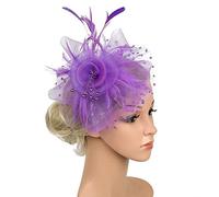 Cerchietto for capelli con rete e piume, fermaglio for capelli con fiori in rete, accessori for capelli da cocktail for matrimonio, fascia for il tè(Viola)