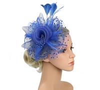 Cerchietto for capelli con rete e piume, fermaglio for capelli con fiori in rete, accessori for capelli da cocktail for matrimonio, fascia for il tè(Royal blue)
