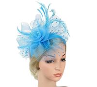 Cerchietto for capelli con rete e piume, fermaglio for capelli con fiori in rete, accessori for capelli da cocktail for matrimonio, fascia for il tè(Sky Blue)