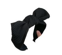 Cerchietto for capelli da donna con cravatta a farfalla a righe creative lavorate a maglia da 2 pezzi - Fascia for capelli con bordi larghi in tinta unita con orecchie di coniglio(Black)