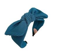 Cerchietto for capelli da donna con cravatta a farfalla a righe creative lavorate a maglia da 2 pezzi - Fascia for capelli con bordi larghi in tinta unita con orecchie di coniglio(Hole blue)