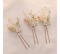 Cerchietto for capelli da sposa, gioielli for capelli da fata, ghirlanda di perle simulate, cerchietti con foglie di fiori, forcine for capelli, copricapi da sposa, ghirlanda(3 pcs)