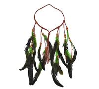 Cerchietto for capelli etnico tribale indiano con perline di legno, in pelle e piume, corda for capelli, accessori for capelli festivi bohémien, gioielli(green)