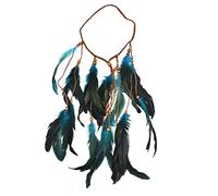 Cerchietto for capelli etnico tribale indiano con perline di legno, in pelle e piume, corda for capelli, accessori for capelli festivi bohémien, gioielli(Blue)