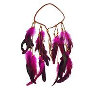 Cerchietto for capelli etnico tribale indiano con perline di legno, in pelle e piume, corda for capelli, accessori for capelli festivi bohémien, gioielli(Rose red)
