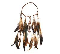 Cerchietto for capelli etnico tribale indiano con perline di legno, in pelle e piume, corda for capelli, accessori for capelli festivi bohémien, gioielli(Brown)