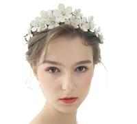 Cerchietto for capelli in pelle con perle di cristallo da donna vintage, tiara con fiori, gioielli for feste di nozze, accessori for capelli da ragazza, corone da sposa(A)
