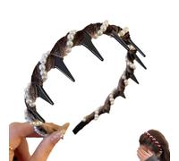 Cerchietto for Capelli Vintage Con Perle Artificiali a Forma Di Cranio Alto, Eleganti Cerchietti for Capelli Con Perle Del 2025 for Donne E Ragazze, Cerchietto Reversibile a Zig-Zag(A-Brown)