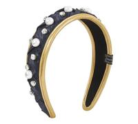 Cerchietto intrecciato da donna e ragazza, con strass e perline e perline, per lavare il viso, colore: blu zaffiro
