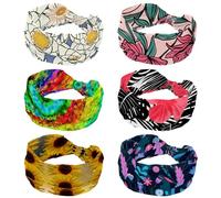 Cerchietto largo con fiori tropicali rosa floreale, 6 pezzi, per donne e ragazze, fascia per capelli annodata a turbante incrociato, fascia per capelli antiscivolo, per yoga, allenamento, corsa