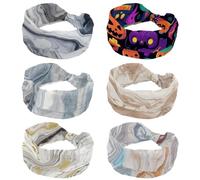 Cerchietto largo da donna, per Halloween, fantasma, castello, zucca, confezione da 6, per assorbire il sudore, fascia elastica morbida per capelli, accessorio per capelli alla moda