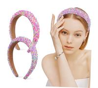Cerchietto Largo Imbottito Moda in Spugna 2 Pezzi Antiscivolo | Dettagli Glitter e Spruzzi, per Chioma e Frangia, Feste e Travestimenti, Comfort Continuo
