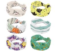 Cerchietto morbido e largo con motivo di ossa di gatto, per donne e ragazze, fascia elastica annodata per Halloween, fascia per capelli sportiva per allenamento, yoga, palestra, corsa, 6 pezzi