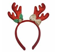 Cerchietto natalizio con corna glitterate con fiocco e campanellino, accessorio per costume da renna, taglia unica (rosso)