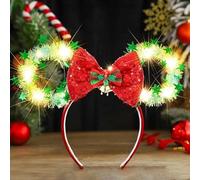 Cerchietto natalizio con orecchie di topo, con fiocco natalizio e campanella, accessorio per capelli per donne e ragazze (fascia per capelli natalizia)