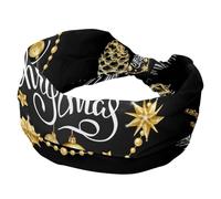 Cerchietto natalizio da donna, con palline di pino bianco dorato e stelle, morbide e larghe, antiscivolo, per yoga, fitness, viaggi, palestra, accessori per capelli