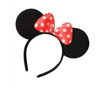 Cerchietto nero con orecchie da Minnie Mouse e fiocco rosso a pois bianchi