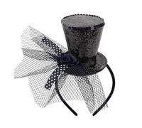 Cerchietto nero con velo, mini cappello a cilindro, fascinator, costume da circo, per donne e ragazze, festival, Halloween, Natale, carnevale, feste a tema, balli di fine anno (nero)