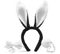 Cerchietto Orecchie Coniglio Set, Fascia Capelli Orecchie da Coniglio Peluche, Cerchietti Coniglio Coda Coniglietta Papillon Pasqua, Adulti Cosplay Carnevale Costume(Bianco Nero)