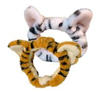 Cerchietto Peluche Orecchie Tigre per Make-up Donne 2 Pezzi | Morbido e Confortevole, Elasticizzato, Tiene i Chioma Lontani dal Viso, per Struccarsi e Lavare Volto