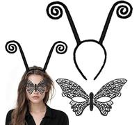 Cerchietto per antenna a farfalla con maschera in pizzo per Halloween e cosplay, accessorio nero, grande (fascia nera con maschera)