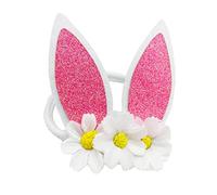 Cerchietto per bambine con orecchie da coniglio con fiori in raso, regalo per Pasqua, JHE02 (fiore-bianco)
