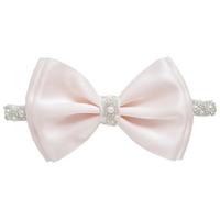 Cerchietto per battesimo per neonati 0-12 anni, con perle, fiocco bianco, fascia per battesimo con fiocco in raso, fascia con strass (rosa chiaro (3-6 mesi), 3-6 mesi)