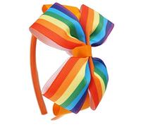 Cerchietto per capelli a doppio strato con fiocco in gros grain arcobaleno