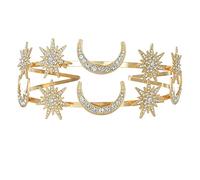 Cerchietto per capelli a doppio strato con luna e stella, con strass, diademi con cristalli, accessorio per capelli per feste, decorazione per capelli, luna e stella, accessori per capelli