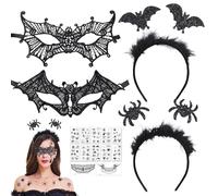 Cerchietto per Capelli a Pipistrello, 7 Pezzi, Costume di Halloween da Donna, Maschera, Accessorio, Costume da Steampunk, Maschera Veneziana