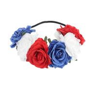 Cerchietto per capelli alla moda con ghirlanda di fiori, colore: rosso, blu, bianco, accessorio per capelli per feste in costume, decorazioni per il giubileo della regina platino 2025 (6 fiori grandi