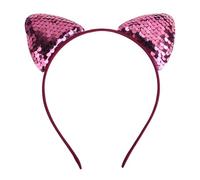 Cerchietto per capelli alla moda per bambini, motivo a scaglie di pesce, con paillettes e orecchie di gatto, per ragazze (rosso rosa)
