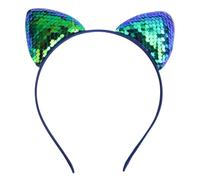 Cerchietto per capelli alla moda per bambini, motivo a scaglie di pesce, con paillettes e orecchie di gatto, per ragazze (verde)