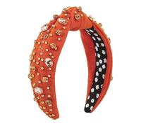 Cerchietto per capelli annodato fatto a mano con perline in tessuto, accessori per capelli geometrici, con strass, colore: arancione