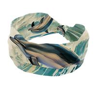 Cerchietto per capelli antiscivolo con delfino, per donne e signore, turbante con parte superiore larga, fascia per capelli annodata