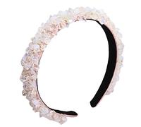 Cerchietto per capelli barocco per donne e ragazze, irregolare, con piccole pietre di ghiaia, bandana, colorata, per feste, matrimoni, copricapo per lavare il viso, colore bianco