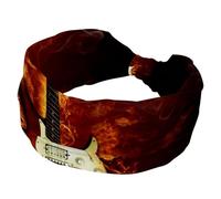 Cerchietto per capelli con chitarra elettrica in fiamme che brucia fuoco morbido, fascia per capelli da donna, antiscivolo, per yoga, fitness, viaggi, palestra, accessori per capelli