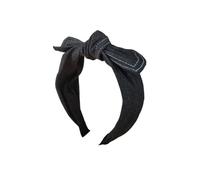 Cerchietto per capelli con fiocco da cowboy, in tessuto ondulato, stile vintage, semplice con bordo largo, accessori per capelli con orecchie di coniglio (blu scuro)