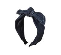 Cerchietto per capelli con fiocco da cowboy, in tessuto ondulato, stile vintage, semplice e largo, con orecchie di coniglio, accessori per capelli (blu)