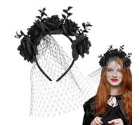 Cerchietto per capelli con fiori di Halloween, fascia per capelli con fiori di rosa di Halloween - Cerchietto per capelli con velo di rosa, fascia per Halloween | Fasce per capelli con corona vintage