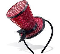Cerchietto per capelli con mini cappello a cilindro, con paillettes, accessorio per feste in costume anni '20 (rosso)