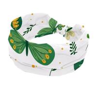 Cerchietto per capelli con motivo floreale e farfalla verde, antiscivolo, per donne e signore, turbante con parte superiore larga, fascia per capelli annodata